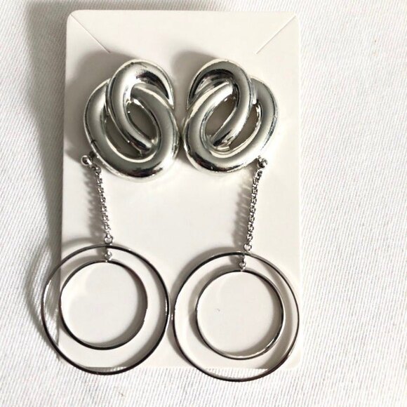 2 Pair Pierced Earrings Stud Swirls Chain Dangle Circles Silver Tone - Picture 1 of 7